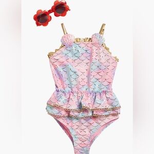 BMagical Kids’ Mermaid Ruffle One-piece Swimsuit & sunglasses set NWT size 5